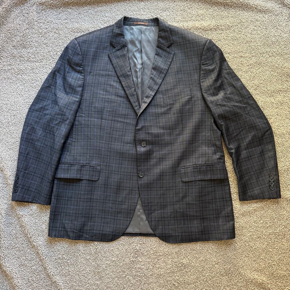 Peter Millar Classic Fit Plaid Blazer Jacket Size 46 Regular Gray Blue 100% Wool